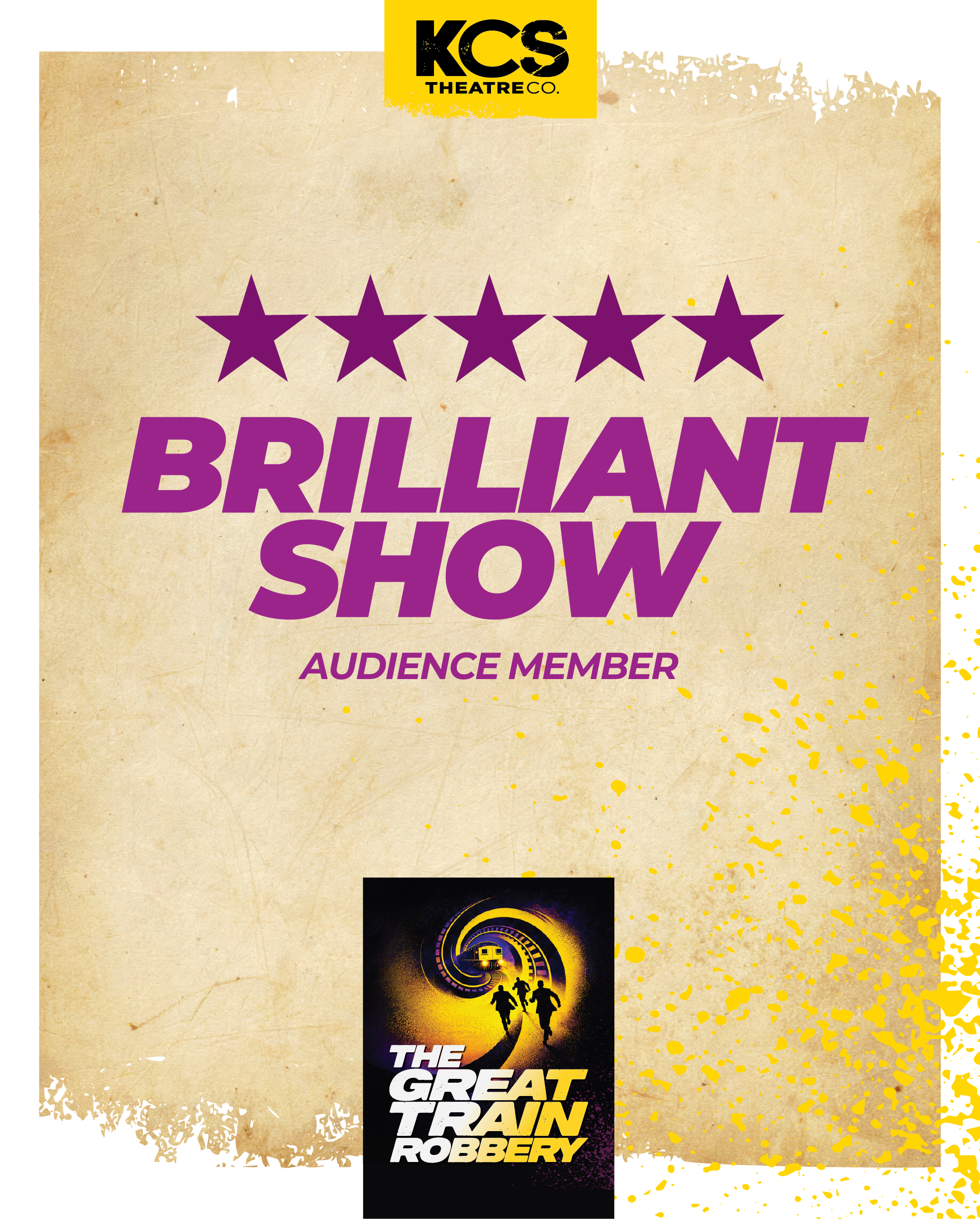 Graphic design and theatre marketing for The Great Train Robbery by Creativesphere for KCS Theatre Co.