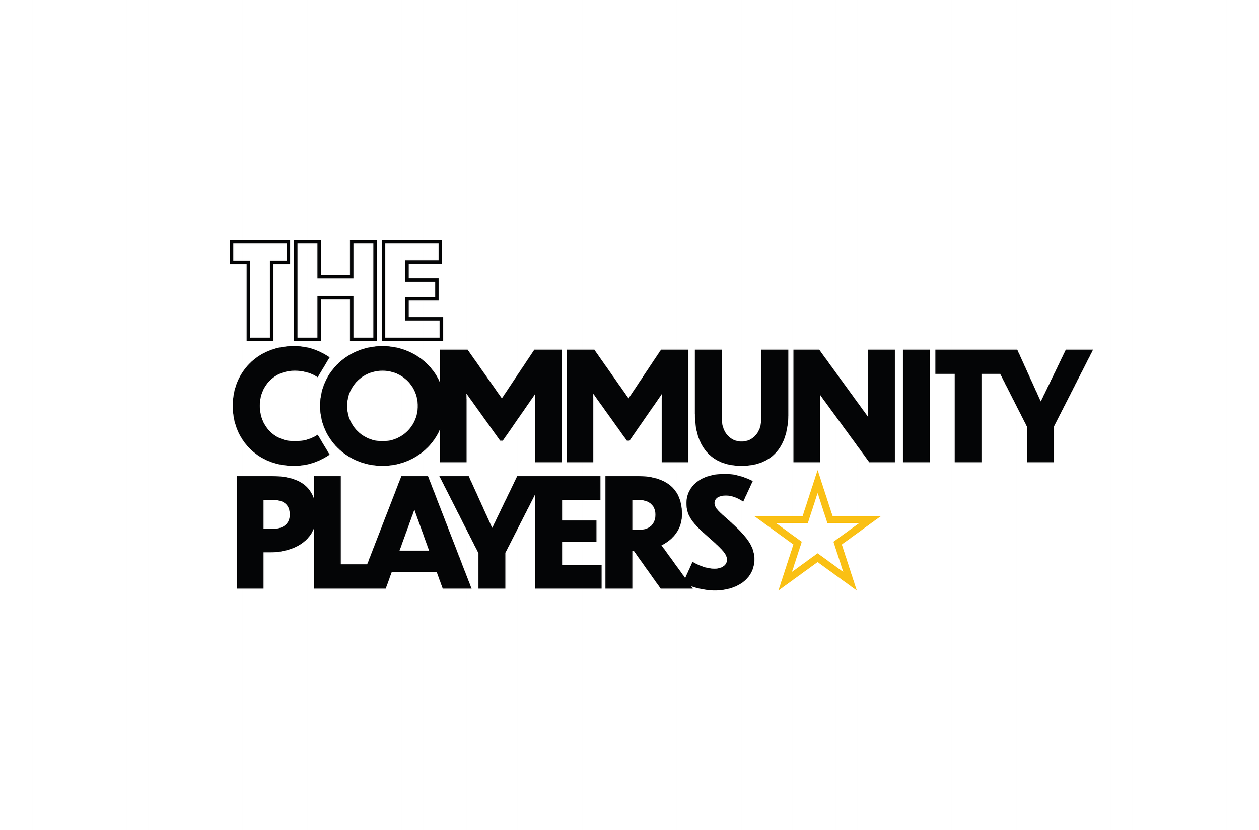 Original logo design for The Community Players theatre company created by Creativesphere, featuring bold black typography and star icon branding for a community performing arts organization.