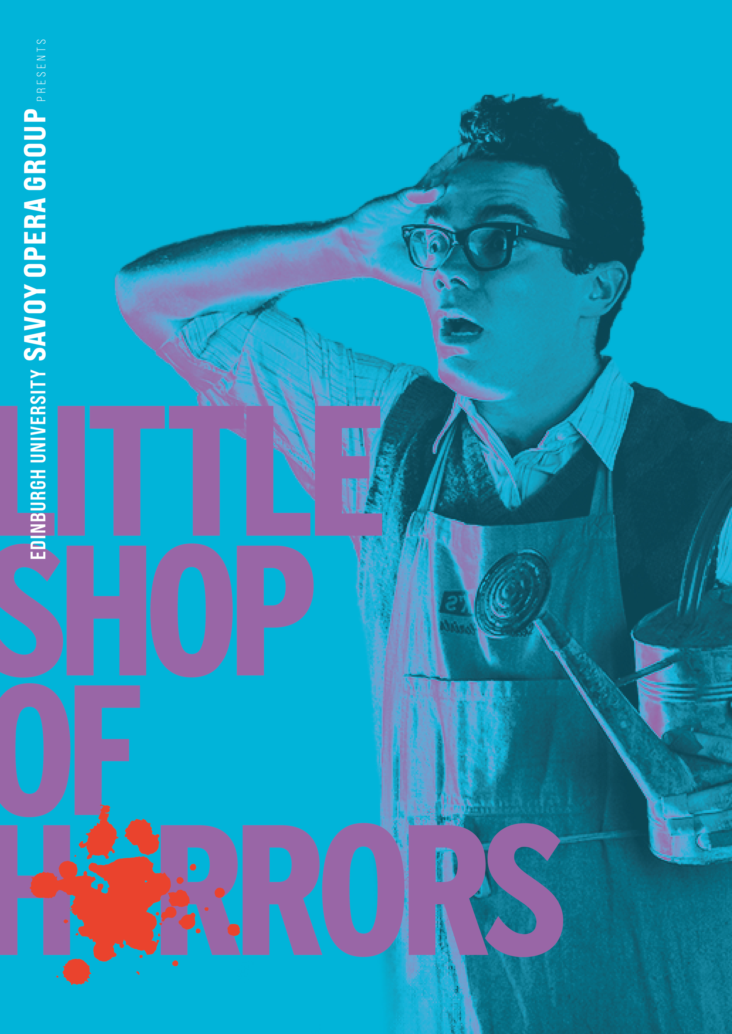 Theatre marketing poster for Little Shop of Horrors featuring cast photography, bold typography, and vibrant colour treatment highlighting the musical’s dark comedy and character-driven energy