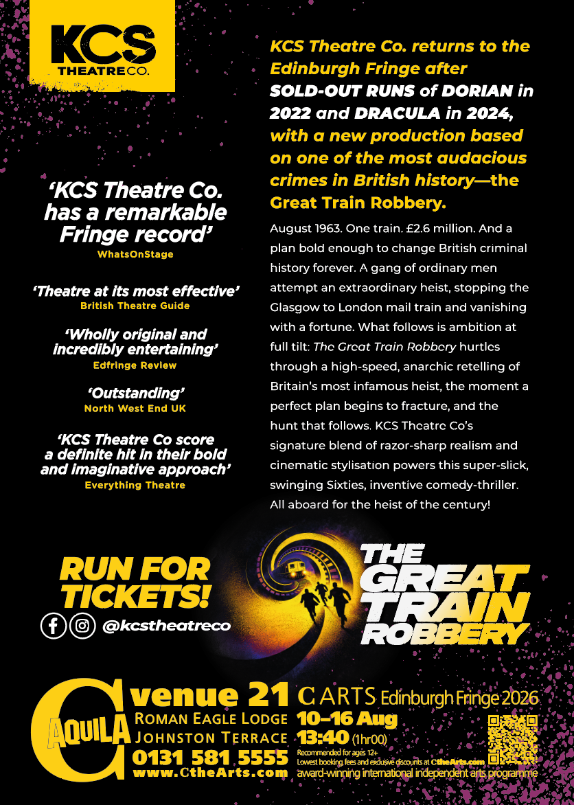 Graphic design and theatre marketing for The Great Train Robbery by Creativesphere for KCS Theatre Co.