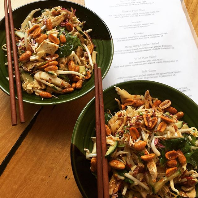 Bang bang chicken salad. Poached chicken breast with Sichuan peppers &sesame, bean thread noodles, spiced peanuts, chilli and coriander! Ohhhhhhhhh yes!!! @milkbarbrunswickheads #delish