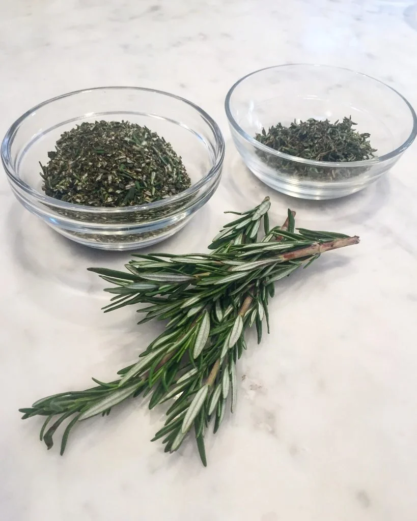 Alongside all of the toppings I always have an array of fresh herbs to sprinkle on top. This really adds robust flavor to you pizzas.