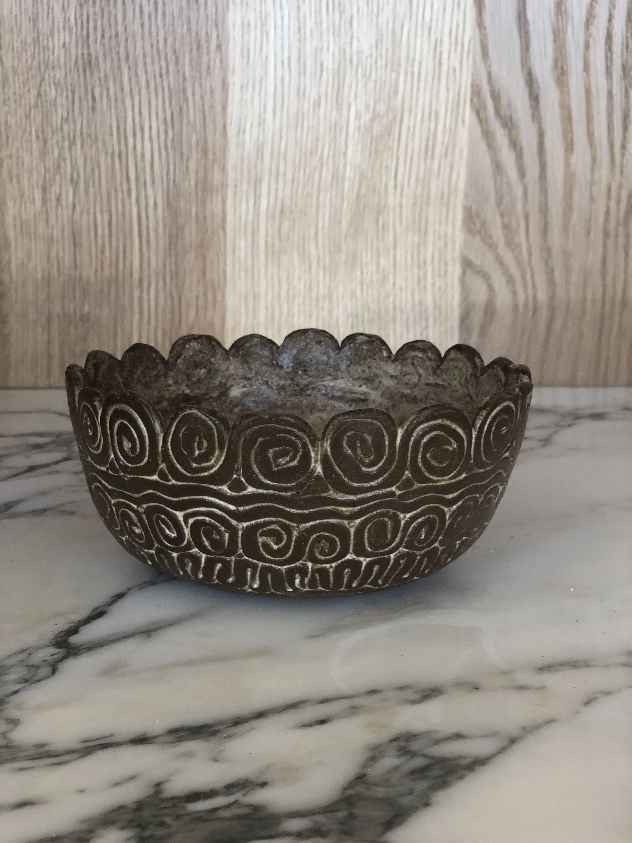 Patterned Brown Pottery Bowl