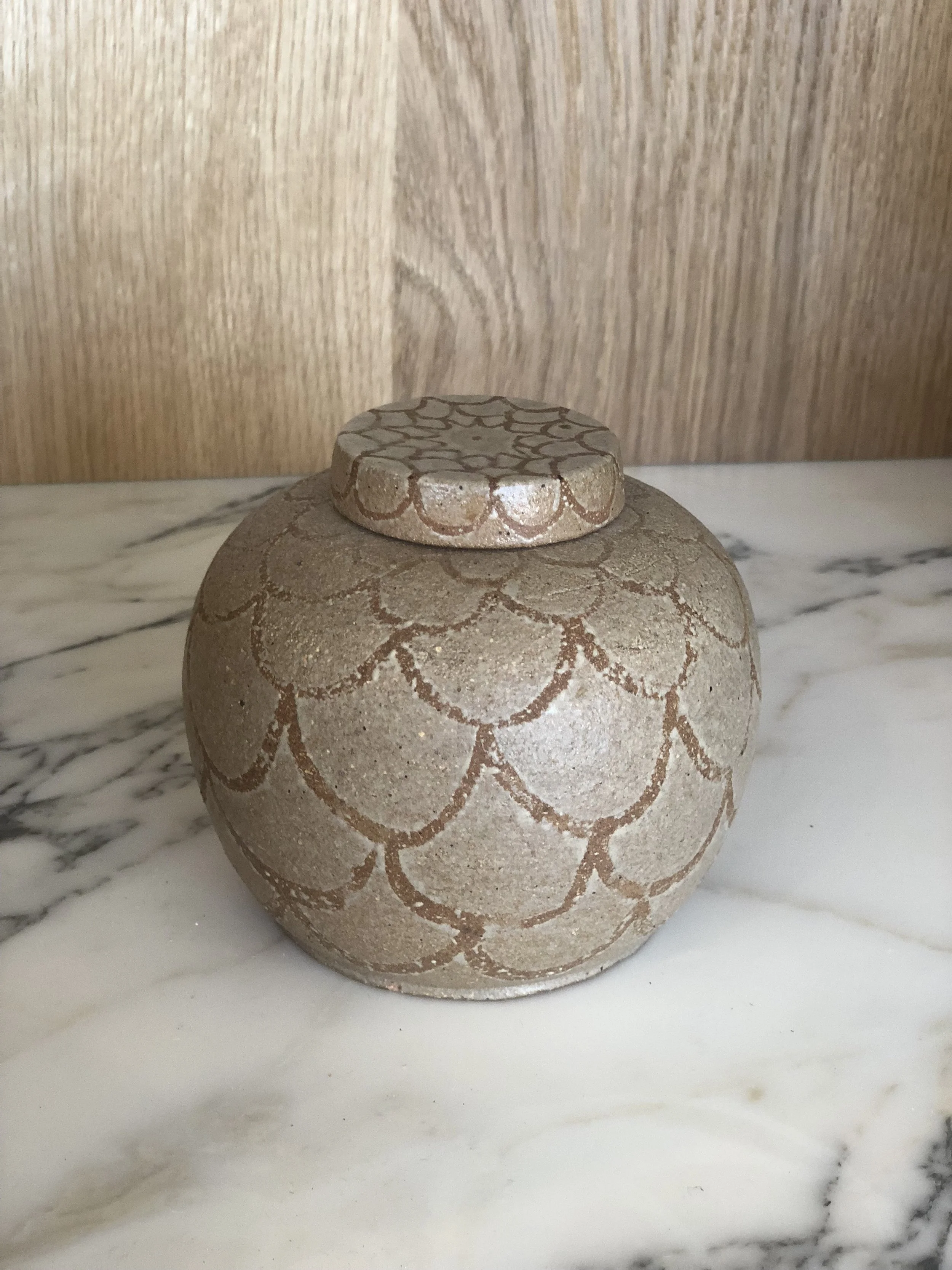 Vintage Vase with Lid with Scallop Pattern