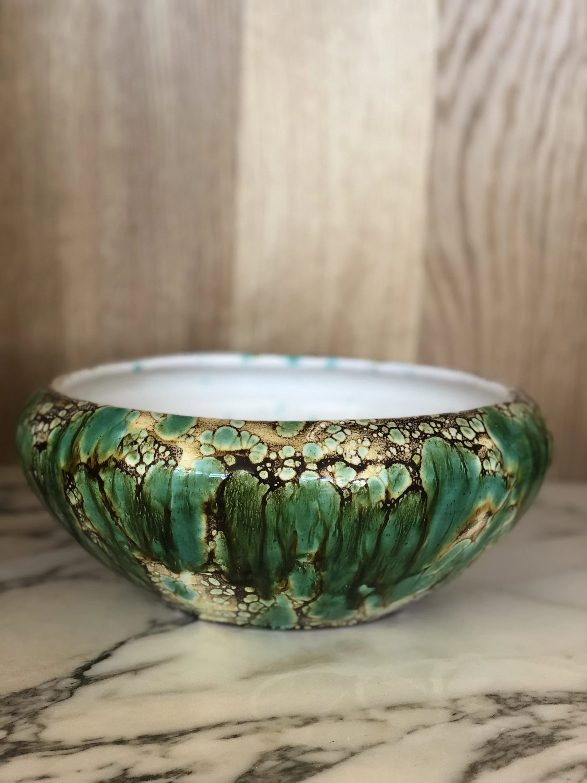 Mid-century Drip Green, Teal, Brown & White Planter