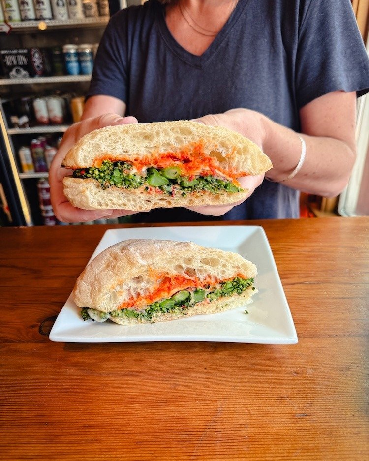 The Roasted Veg Sandwich is here and it&rsquo;s real good.

Garlic broccolini, red onion, aged provolone, pepper spread, and roasted tomato aioli piled on toasted ciabatta.

Try one today!