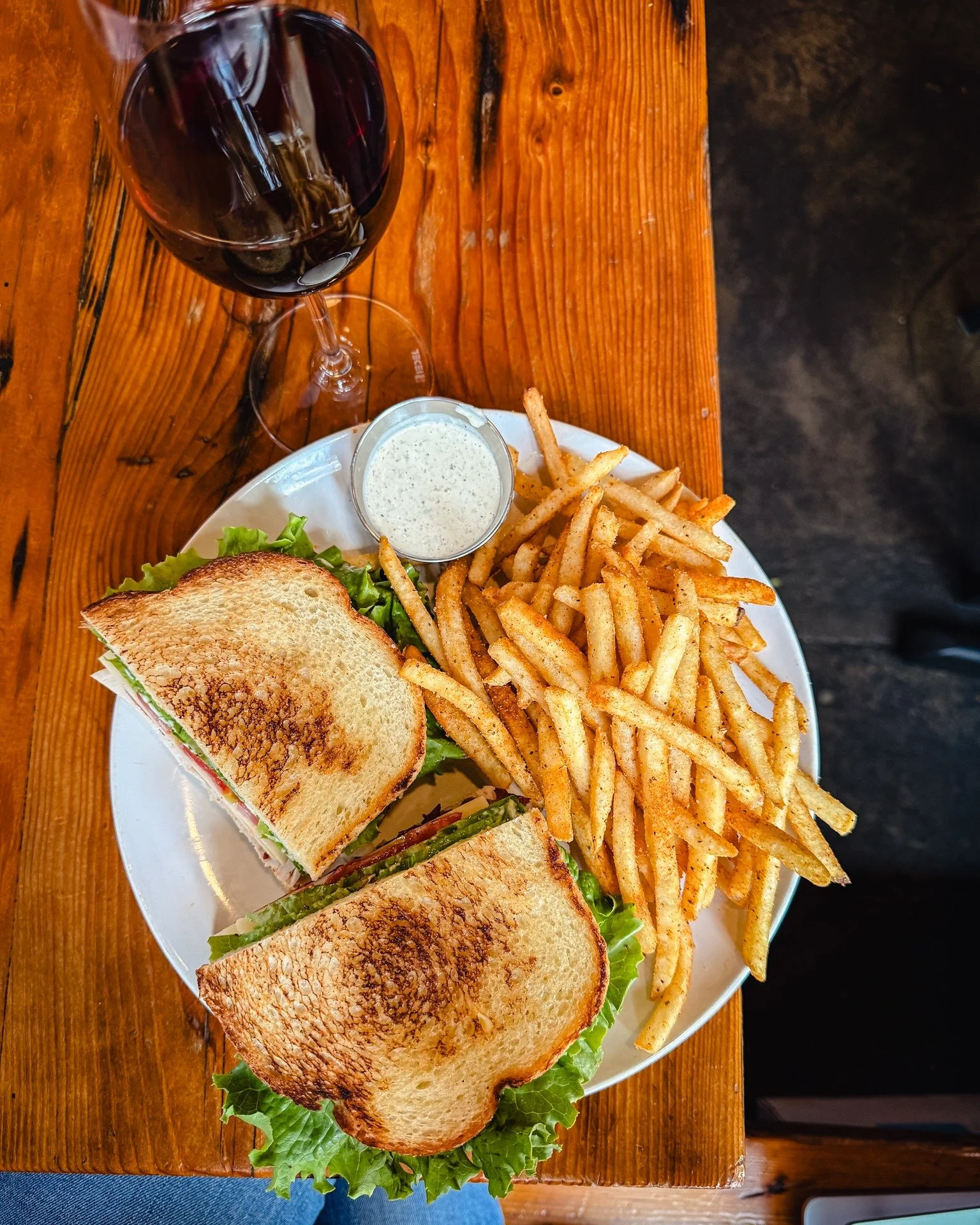 Happy Saturday! Saddle up with a Turkey BLT, Old Bay Fries, and a glass of red wine. We are here 11AM-9PM.