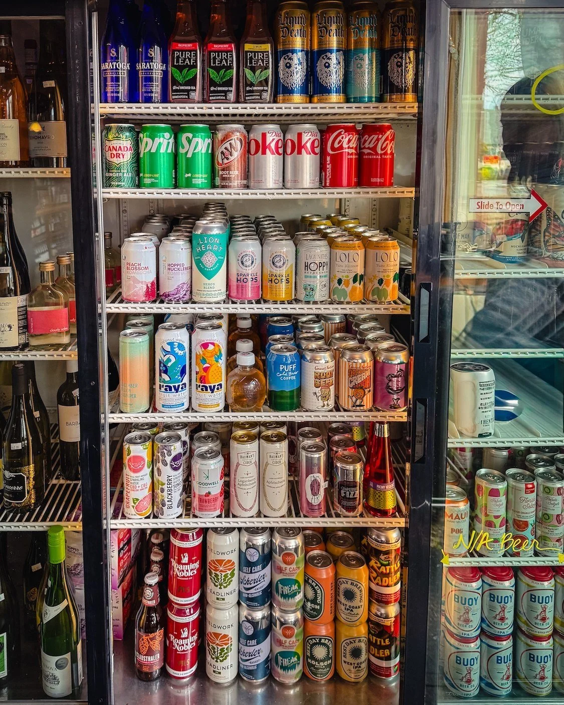 Not drinking? Just here for lunch? Taking it easy?

We&rsquo;ve got you.

The cooler&rsquo;s stocked with NA options&mdash;sparkling, hoppy, fruity, classic. Something for whatever you&rsquo;re in the mood for.