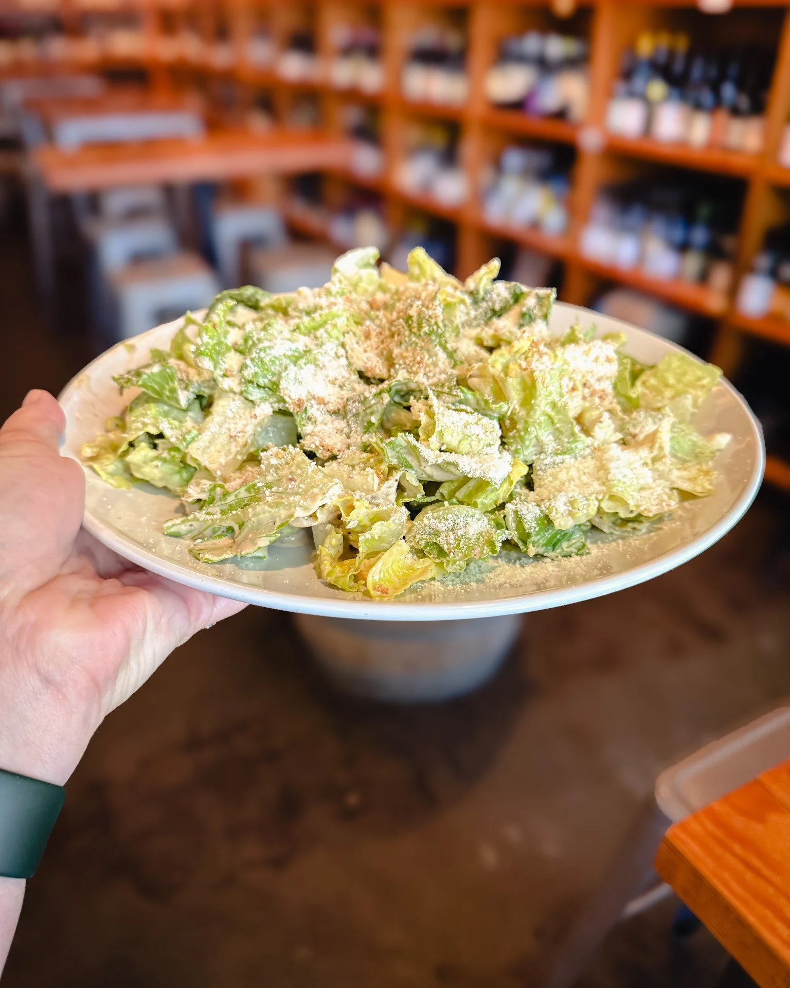 Caesar salad, house dressing, parmesan, breadcrumbs.
That&rsquo;s the move.