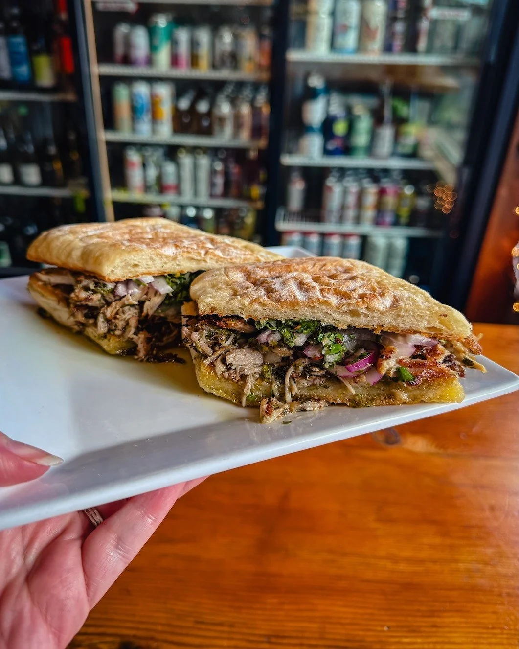 This week&rsquo;s special:

Chimichurri pork shoulder, aioli and red onion on ciabatta.

A little messy, very worth it.

Here for the week (or until we run out).
