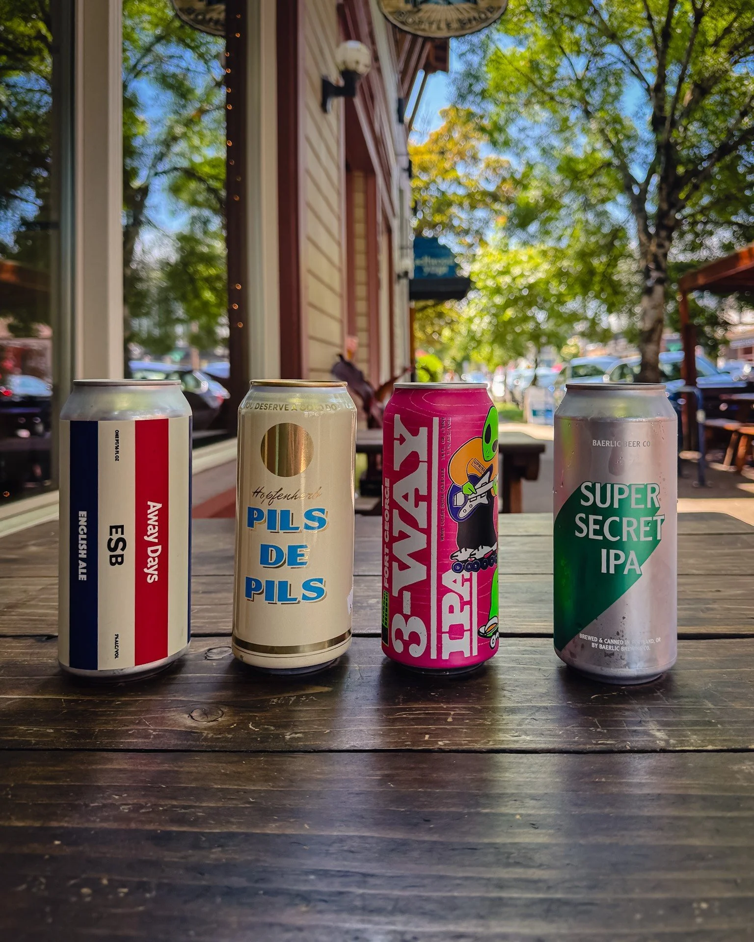 Patio's open, cooler's stocked. The @fortgeorgebeer 3-Way IPA just dropped and it's already flying, plus new cans from @baerlicbrewing, @golddotbeer, and @awaydaysbrewing. Come grab something cold.