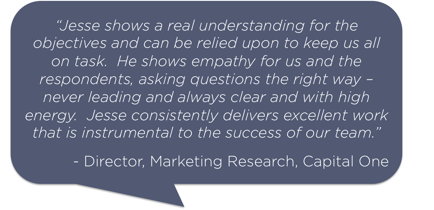  Jesse Caesar, qualitative market research, focus groups, branding, brand strategy, ethnography, intercepts, IDIs, product testing, ux, message testing, ad testing, consumer research, positioning, digital focus groups, mobile focus groups,&nbsp; 