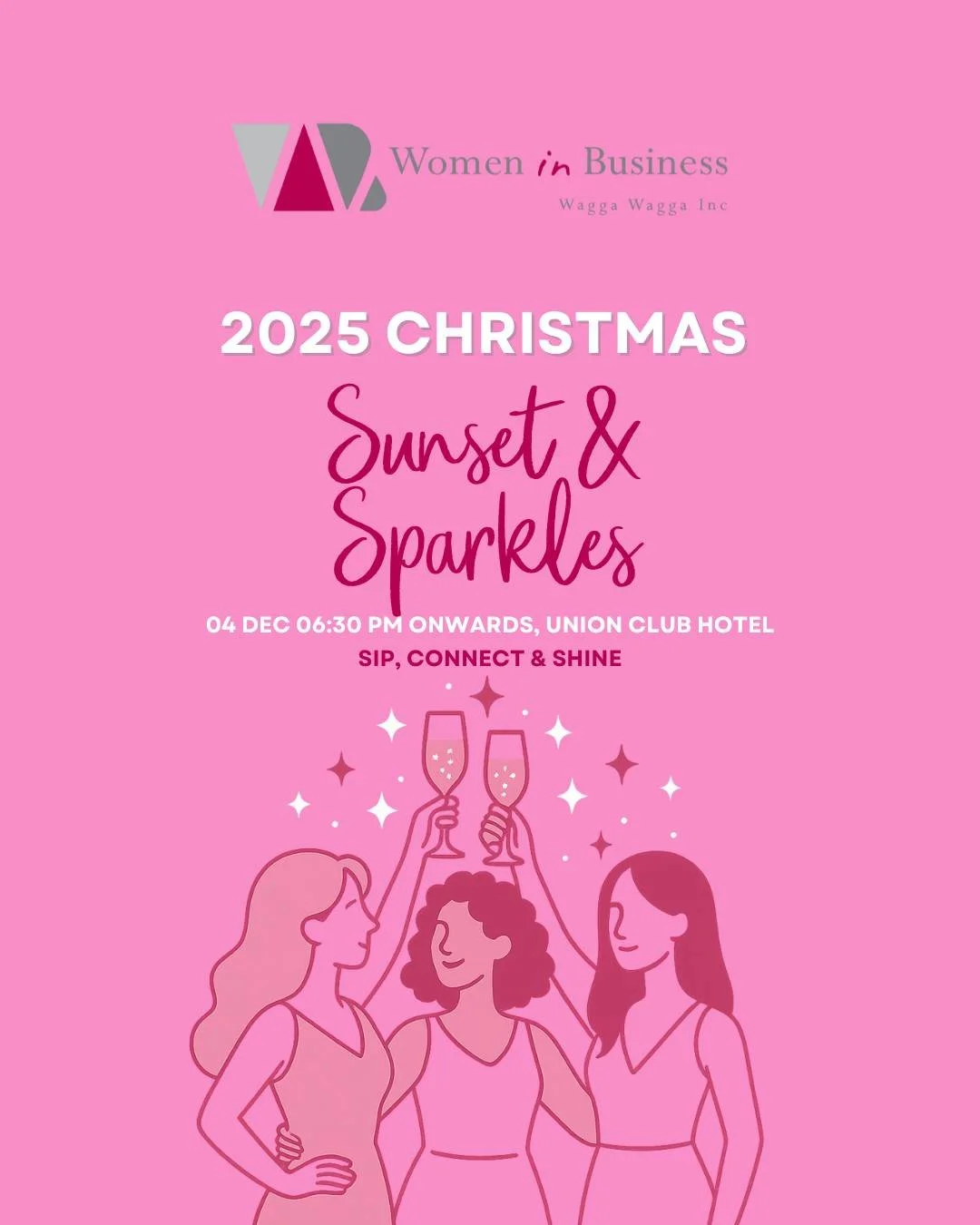 A summer evening of connection and sparkle is just around the corner. Join us for Sunset &amp; Sparkles at the Union Club Hotel on Thursday 4 December, 6.30pm.

Expect good company, shared platters, festive cheer and a chance to unwind as we wrap up 