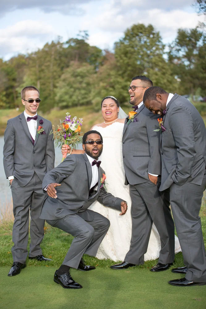 Bridal party goofing off after the wedding ceremony! | Northern Virginia Wedding | Westfields Golf Club, Clifton, VA