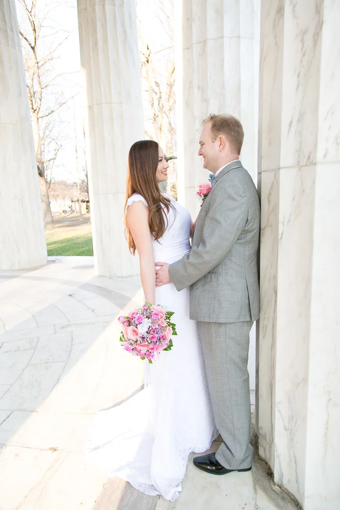 Bride and groom wedding portraits at the DC War Memorial | Northern Virginia Wedding Photographer