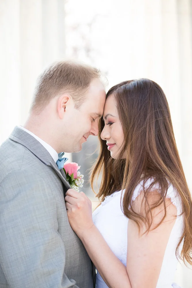 Romantic bride and groom photo | Washington DC Wedding Photographer | DC War Memorial Wedding Photography