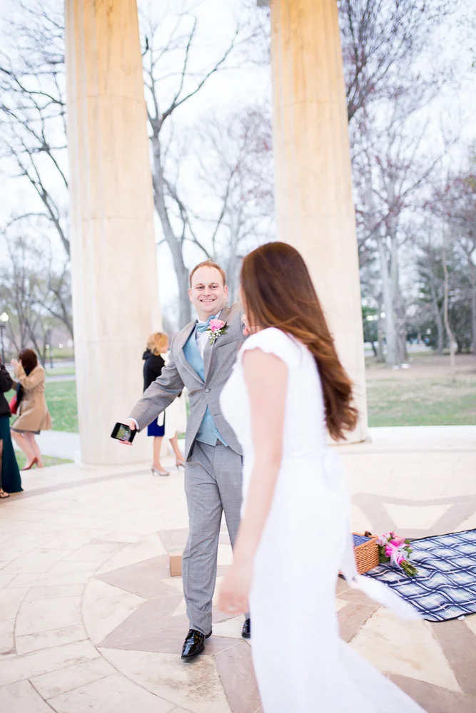 Husband and wife enjoying their first dance at the DC War Memorial | Northern Virginia Wedding Photographer | Washington, DC | Megan Rei Photography