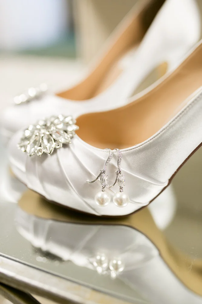Wedding details – heels and earrings | Emily and Ben’s Haymarket Wedding