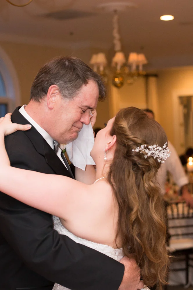 Dad tearing up during an emotional father-daughter dance | Haymarket, VA candid wedding photographer