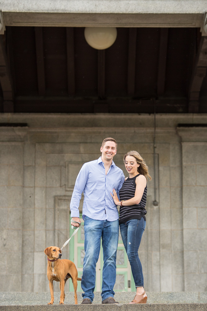 Karly and Adam with their dog Jack during their engagement session in Rochester, New York