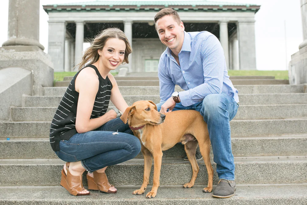 Posing on the steps at the Cobb’s Hill Gatehouse | Rochester, NY Engagement Photography