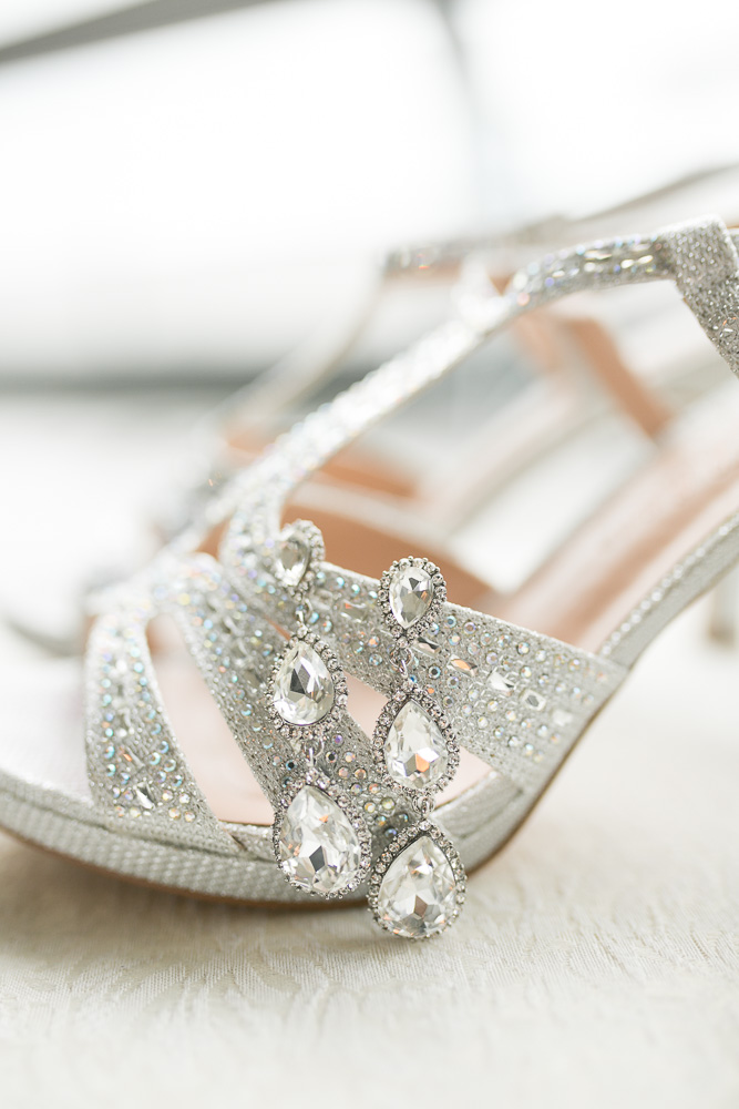 Bridal details - earrings and heels | Western New York Wedding Photographer