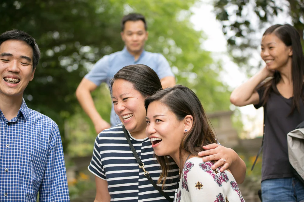 Friends celebrate after wedding proposal in Washington, DC