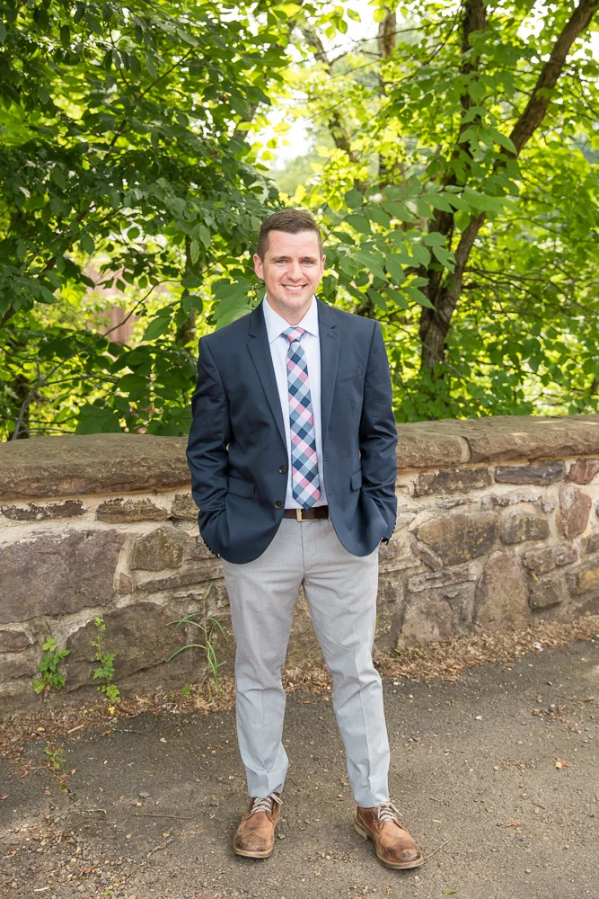 Groom portrait | Navy and blush wedding colors | Centreville, Virginia Wedding Photography