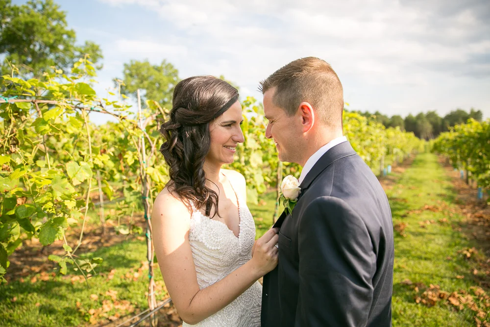 Wedding couple at their vineyard wedding in Northern Virginia