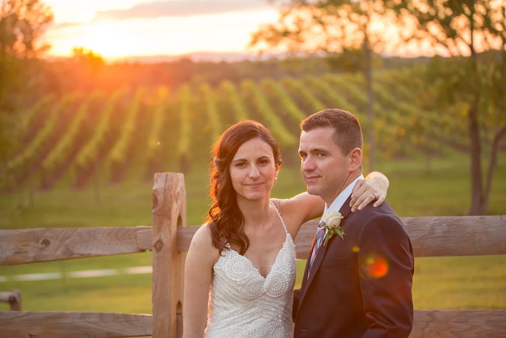 Sunset photos during vineyard wedding in Northern Virginia