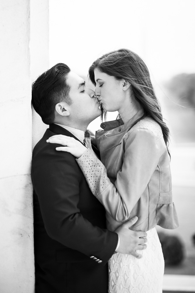 A kiss by the columns of the Lincoln Memorial
