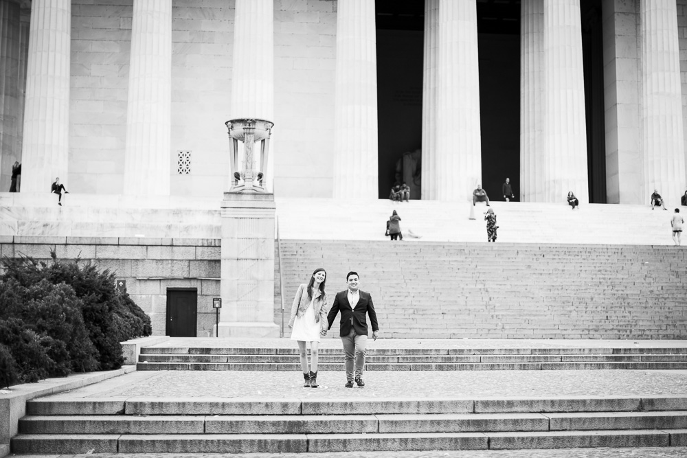 Walking down the steps of the Lincoln Memorial | Candid DC Wedding Photographer