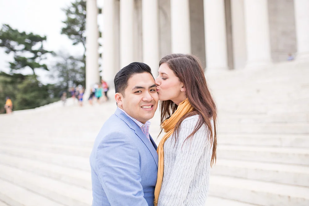 Happy couple on the steps of the Thomas Jefferson Memorial | Best Places for Engagement Pictures in Washington DC