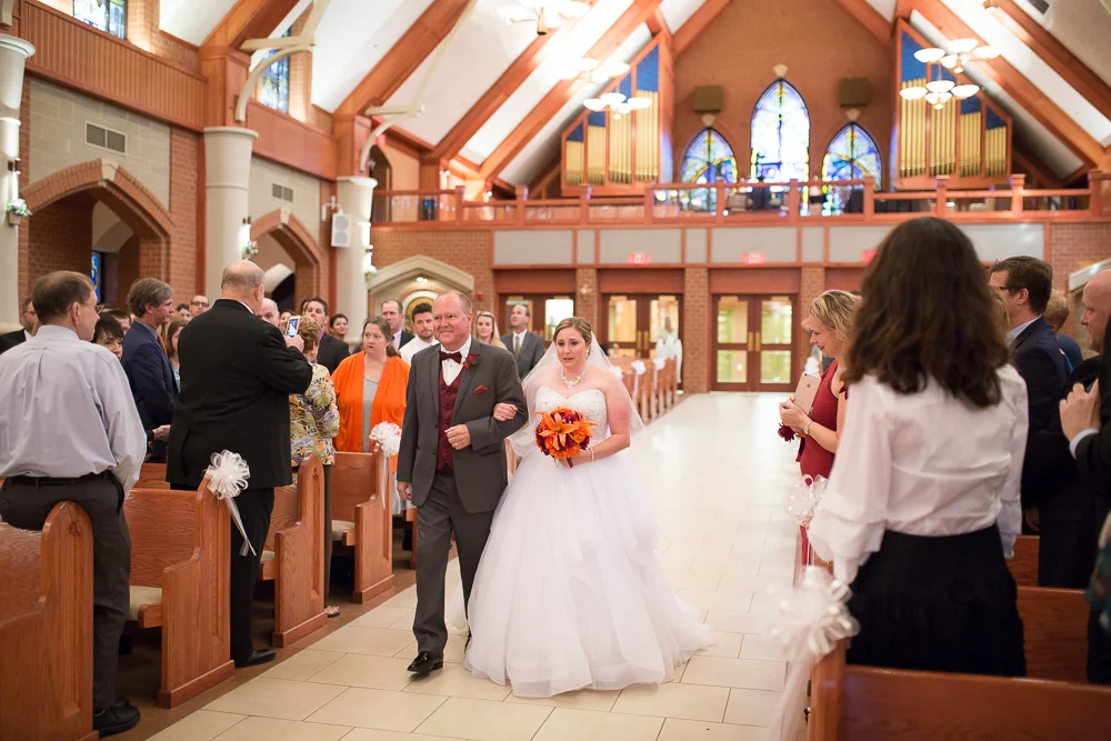 Wedding processional at Saint Theresa Catholic Church in Ashburn, Virginia | Northern Virginia Wedding Catholic Ceremony Venues