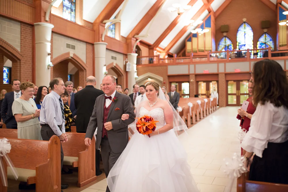 Wedding processional at Saint Theresa Catholic Church in Ashburn, Virginia | Northern Virginia Candid Wedding Photographer
