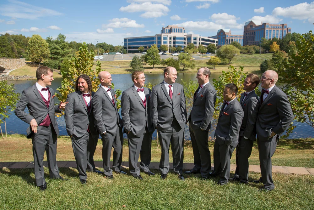 Candid photo of the groomsmen hanging out before the wedding ceremony | Outdoor Wedding Ceremony Venues in Northern Virginia