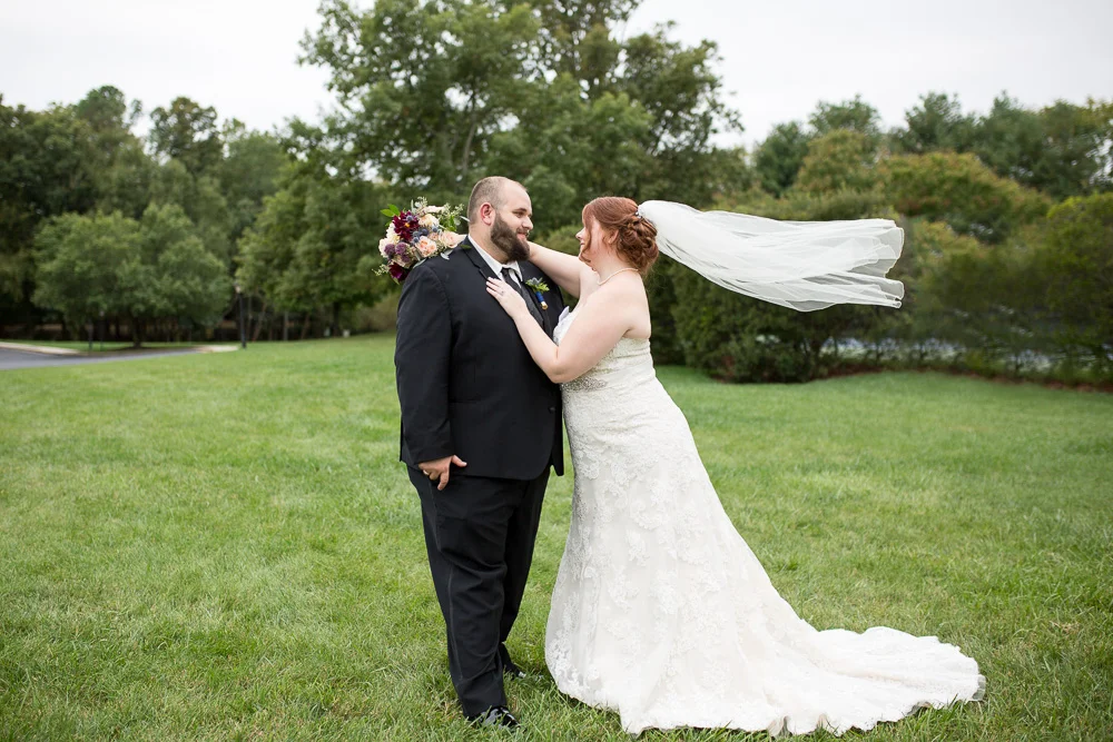 Bride's veil blowing in the wind