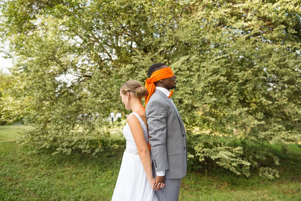 Bride and groom at the First Look No Peek in Culpeper, Virginia | Mountain Run Winery Wedding