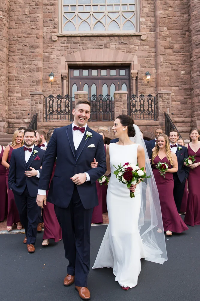 Candid wedding photos | Navy and maroon wedding party in Rochester NY