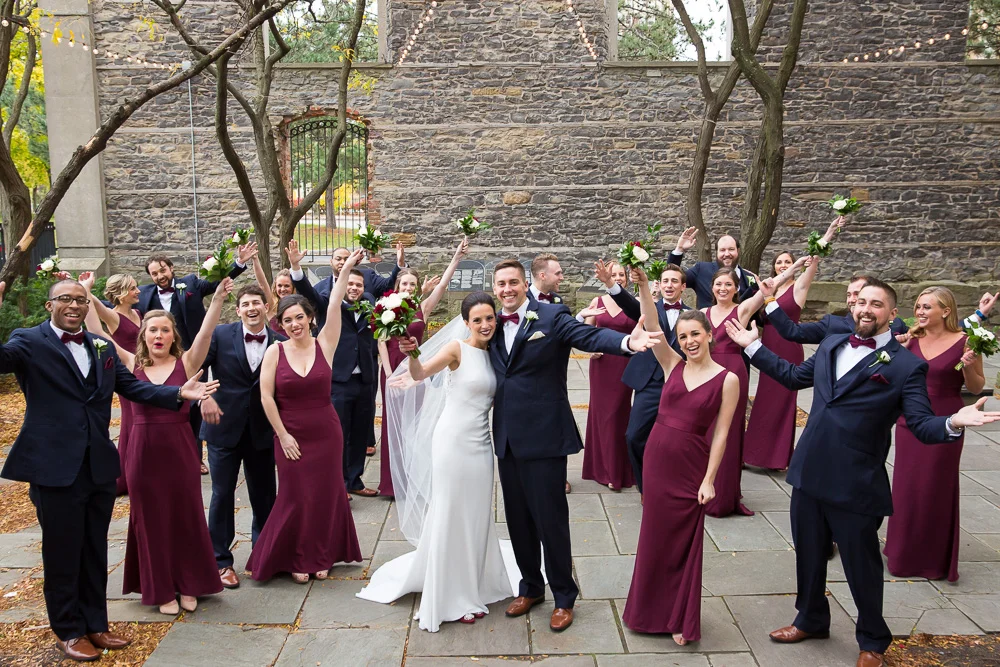 Wedding party photos at St. Joseph’s Park in Rochester, NY | Navy and burgundy wedding colors | Megan Rei Photography