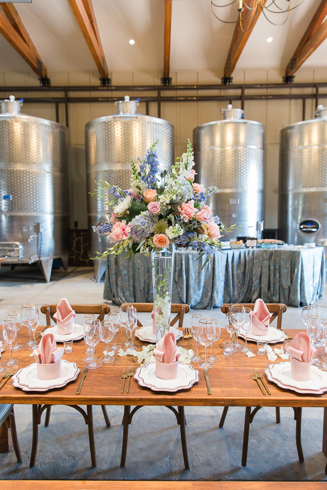 New wedding venue at The Winery at Bull Run | Tank Room in the Production Barn | Flowers by Flower Gallery of Manassas