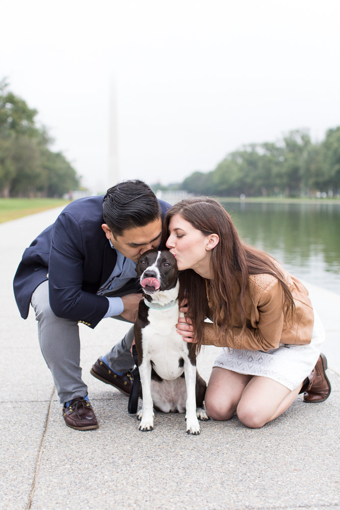 DC engagement photos at the monuments | Engagement photos with dog | DC Dog Photographer