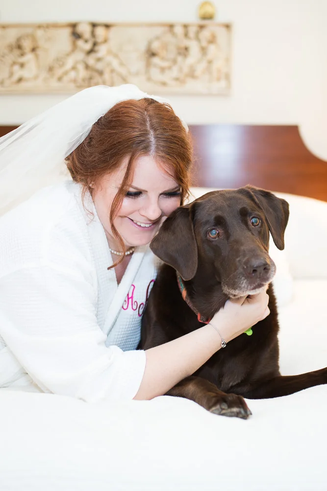 Bride getting ready for her wedding with her dog | Wedding Dog Photographer in Northern Virginia