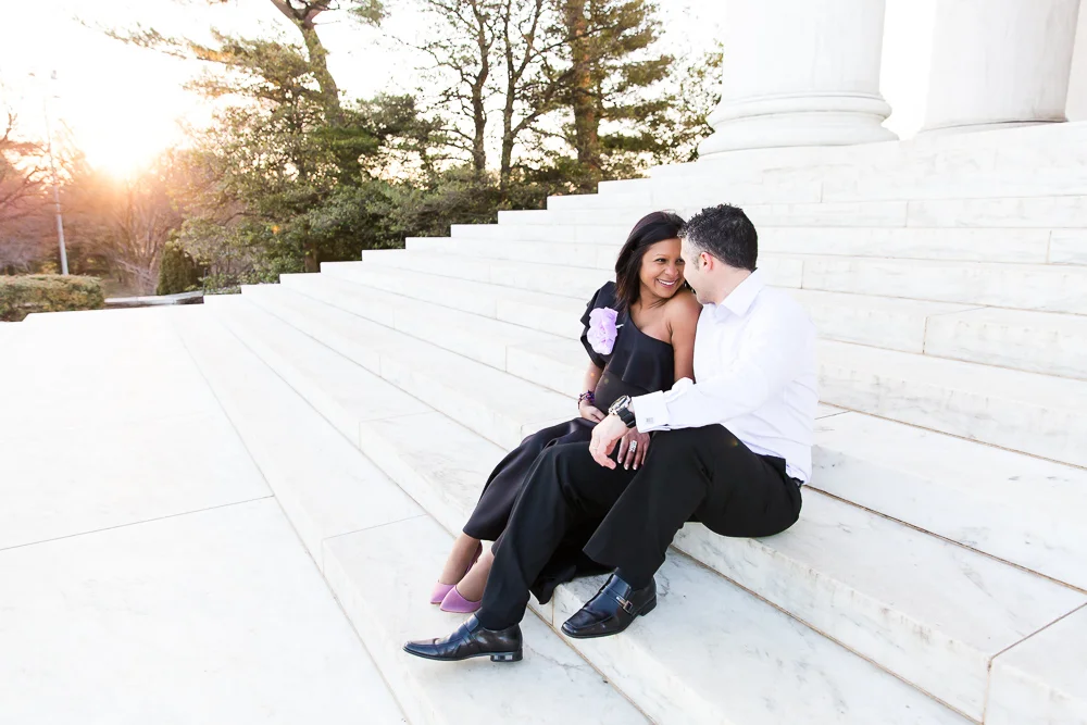 Sitting on the steps of the Jefferson Memorial | Washington DC Maternity Photos | Megan Rei Photography