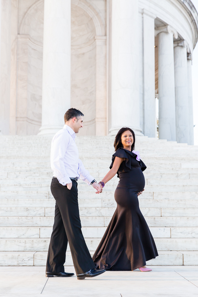 Walking along the steps of the Jefferson | Candid DC Maternity Photography