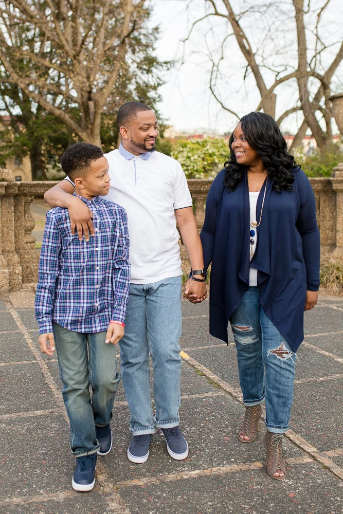Candid family picture walking through Meridian Hill Park in Columbia Heights, Washington DC | Best DC Photography Locations