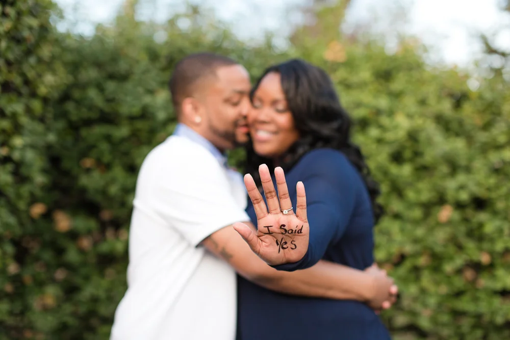 “I said yes” on her hand with the engagement ring | Engagement and Proposal Pictures at Meridian Hill Park, Washington DC