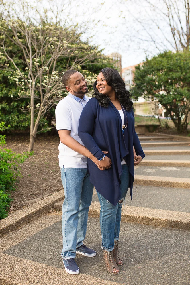 Engagement pictures on the path at Meridian Hill