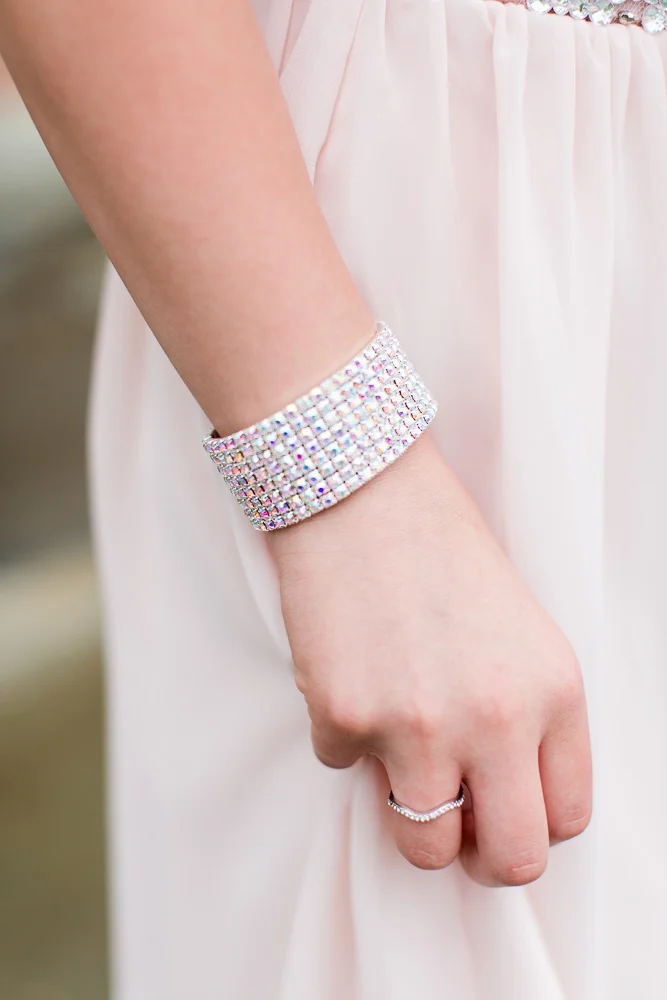 Pink Bat Mitzvah dress and matching jewelry