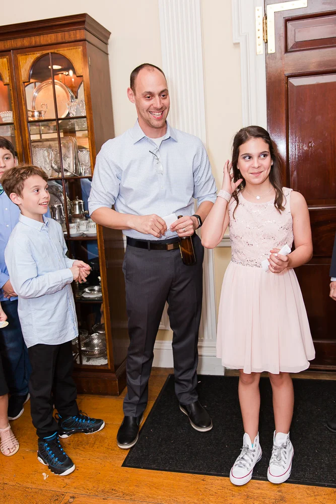 Cute family photo during father’s Bat Mitzvah speech | Rockville MD Bat Mitzvah